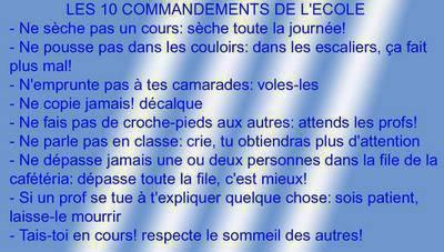 LES 10 COMMENDEMENTS DE L'ECOLE